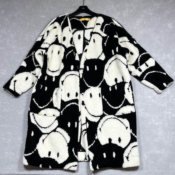 FARM Rio Jackets & Blazers - Farm Rio X Smiley Long Cardigan Women’s Small Oversized Black White - Teddy